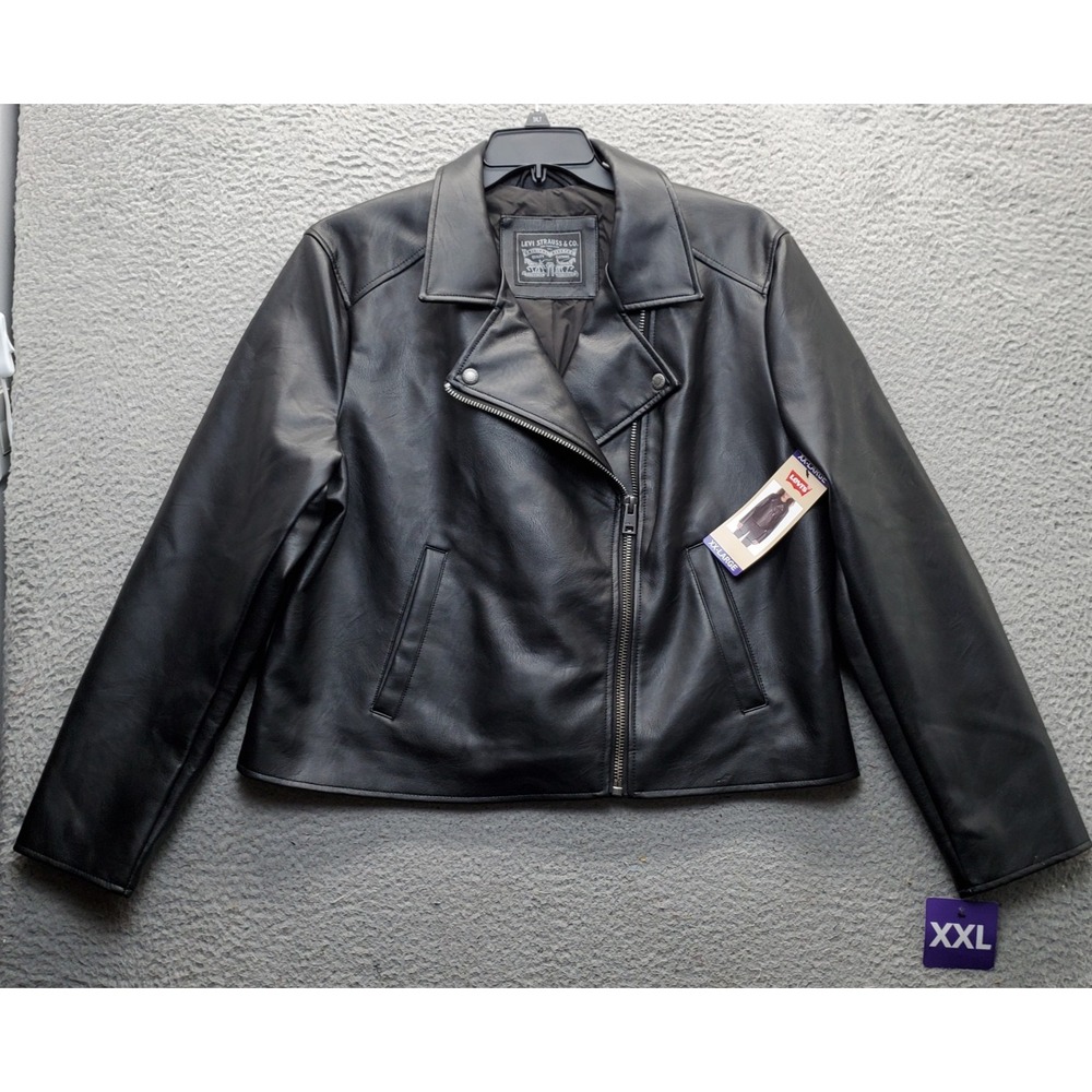 Levi's Faux Leather Motorcycle Jacket Womens XXL Black Lined Asymmetrical Zip